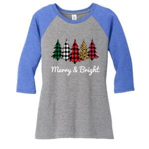 Cute Merry And Bright Leopard Plaid Christmas Tree Women's Tri-Blend 3/4-Sleeve Raglan Shirt