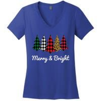 Cute Merry And Bright Leopard Plaid Christmas Tree Women's V-Neck T-Shirt