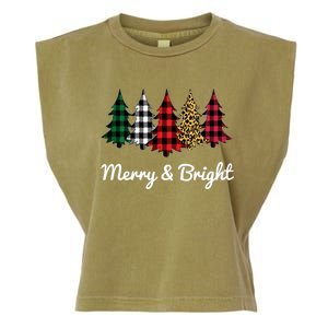 Cute Merry And Bright Leopard Plaid Christmas Tree Garment-Dyed Women's Muscle Tee