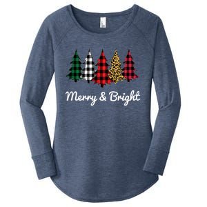 Cute Merry And Bright Leopard Plaid Christmas Tree Women's Perfect Tri Tunic Long Sleeve Shirt