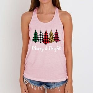 Cute Merry And Bright Leopard Plaid Christmas Tree Women's Knotted Racerback Tank