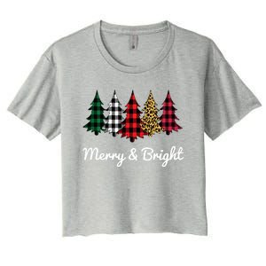 Cute Merry And Bright Leopard Plaid Christmas Tree Women's Crop Top Tee