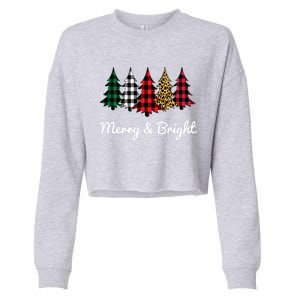 Cute Merry And Bright Leopard Plaid Christmas Tree Cropped Pullover Crew