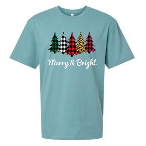 Cute Merry And Bright Leopard Plaid Christmas Tree Sueded Cloud Jersey T-Shirt