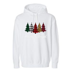 Cute Merry And Bright Leopard Plaid Christmas Tree Garment-Dyed Fleece Hoodie