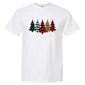 Cute Merry And Bright Leopard Plaid Christmas Tree Garment-Dyed Heavyweight T-Shirt