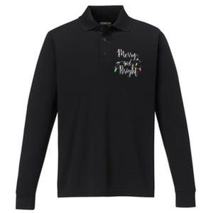 Cute Merry And Bright Christmas Lights Performance Long Sleeve Polo