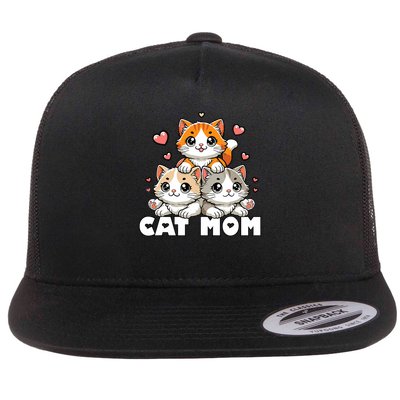 Cat Mom Adorable Whiskers And Paws Flat Bill Trucker Hat