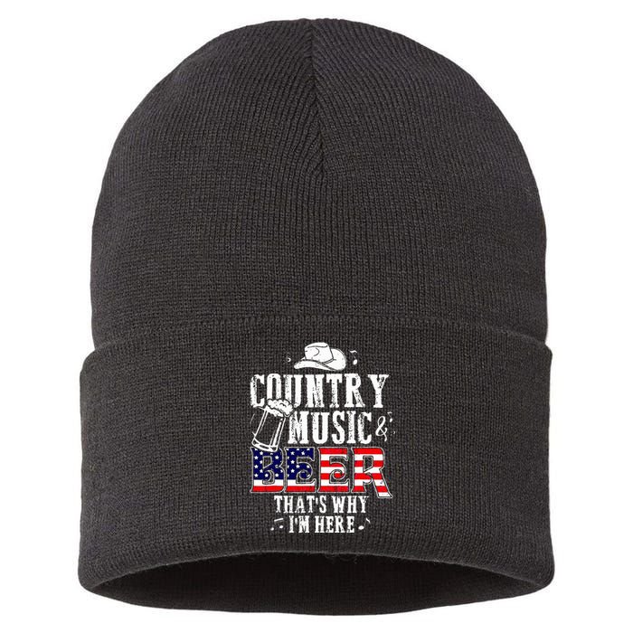 Country Music And Beer Thats Why Im Here Sustainable Knit Beanie