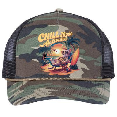 Chill Mode Activated Funny Cat Vacay Vibes Only Meow Kitty Gift Retro Rope Trucker Hat Cap