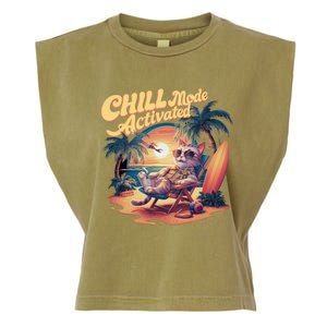 Chill Mode Activated Funny Cat Vacay Vibes Only Meow Kitty Gift Garment-Dyed Women's Muscle Tee