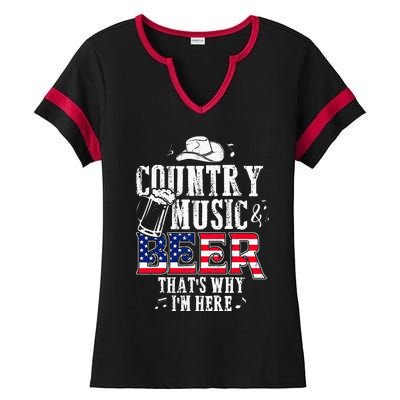 Country Music And Beer Thats Why Im Here Funny Ladies Halftime Notch Neck Tee