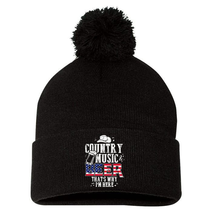 Country Music And Beer Thats Why Im Here Funny Pom Pom 12in Knit Beanie