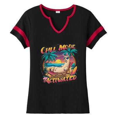 Chill Mode Activated Funny Lama Llama Alpaca Vacay Vibes On Gift Ladies Halftime Notch Neck Tee