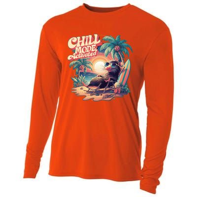 Chill Mode Activated Funny Possum Eat Trash Vacay Vibe Gift Cooling Performance Long Sleeve Crew