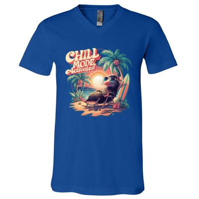 Chill Mode Activated Funny Possum Eat Trash Vacay Vibe Gift V-Neck T-Shirt