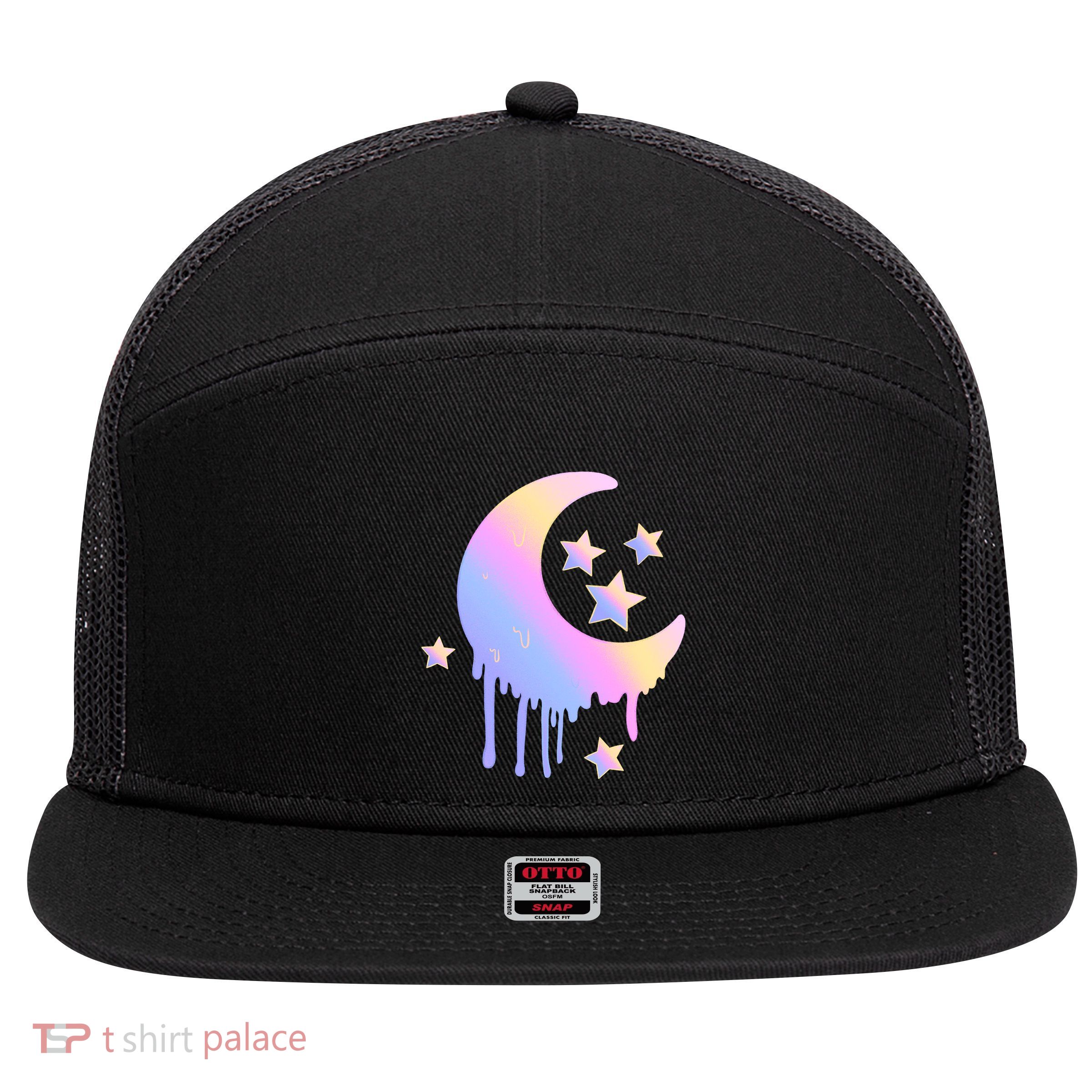 Colorful Moon And Stars Space 7 Panel Mesh Trucker Snapback Hat