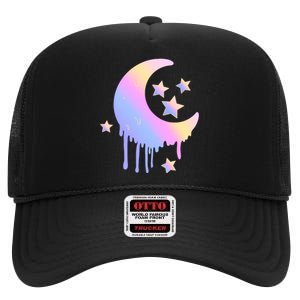 Colorful Moon And Stars Space High Crown Mesh Back Trucker Hat