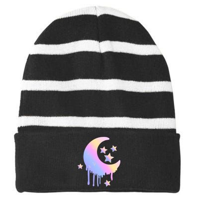 Colorful Moon And Stars Space Striped Beanie with Solid Band