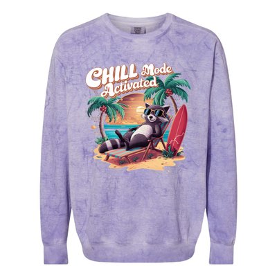 Chill Mode Activated Funny Raccoon Stay Trashy Vacay Vibe Cute Gift Colorblast Crewneck Sweatshirt