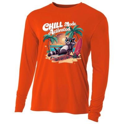 Chill Mode Activated Funny Raccoon Stay Trashy Vacay Vibe Cute Gift Cooling Performance Long Sleeve Crew