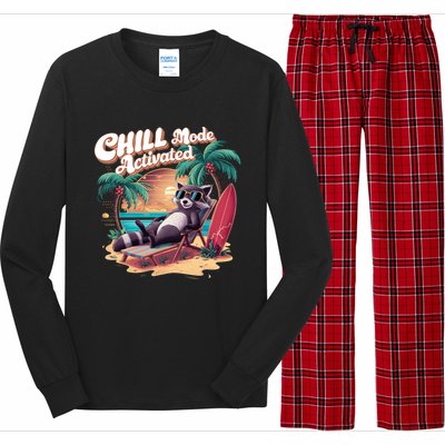 Chill Mode Activated Funny Raccoon Stay Trashy Vacay Vibe Cute Gift Long Sleeve Pajama Set