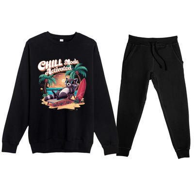 Chill Mode Activated Funny Raccoon Stay Trashy Vacay Vibe Cute Gift Premium Crewneck Sweatsuit Set