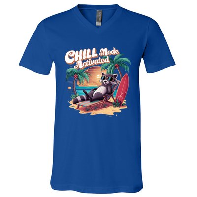 Chill Mode Activated Funny Raccoon Stay Trashy Vacay Vibe Cute Gift V-Neck T-Shirt