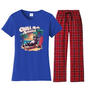 Chill Mode Activated Funny Raccoon Stay Trashy Vacay Vibe Cute Gift Women's Flannel Pajama Set