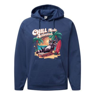 Chill Mode Activated Funny Raccoon Stay Trashy Vacay Vibe Cute Gift Performance Fleece Hoodie