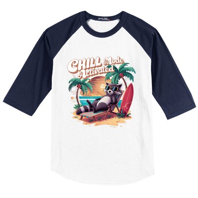 Chill Mode Activated Funny Raccoon Stay Trashy Vacay Vibe Cute Gift Baseball Sleeve Shirt