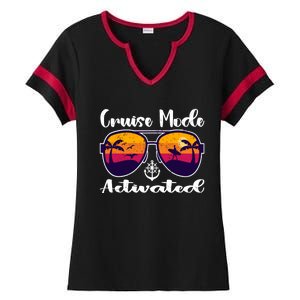 Cruise Mode Activated Vacation Funny Family Matching Group Ladies Halftime Notch Neck Tee