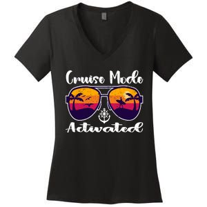 Cruise Mode Activated Vacation Funny Family Matching Group Women's V-Neck T-Shirt