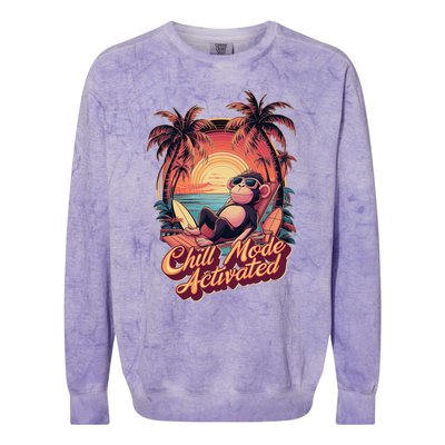 Chill Mode Activated Funny Monkey With Sunglasses Vacay Vibe Gift Colorblast Crewneck Sweatshirt