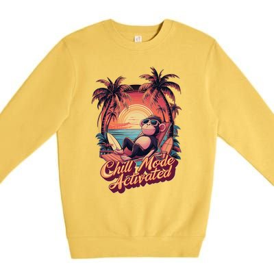 Chill Mode Activated Funny Monkey With Sunglasses Vacay Vibe Gift Premium Crewneck Sweatshirt