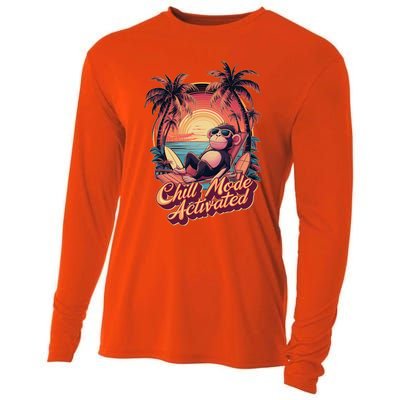 Chill Mode Activated Funny Monkey With Sunglasses Vacay Vibe Gift Cooling Performance Long Sleeve Crew