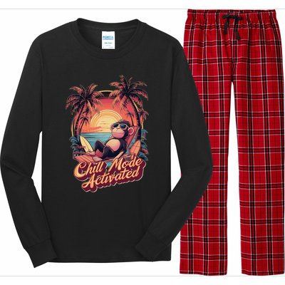 Chill Mode Activated Funny Monkey With Sunglasses Vacay Vibe Gift Long Sleeve Pajama Set