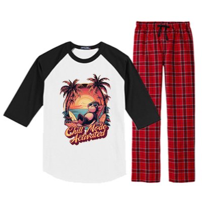 Chill Mode Activated Funny Monkey With Sunglasses Vacay Vibe Gift Raglan Sleeve Pajama Set