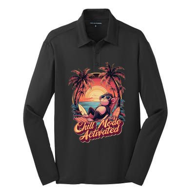 Chill Mode Activated Funny Monkey With Sunglasses Vacay Vibe Gift Silk Touch Performance Long Sleeve Polo