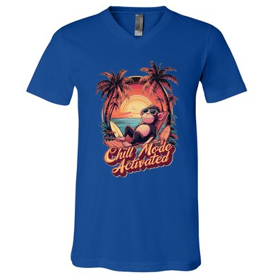 Chill Mode Activated Funny Monkey With Sunglasses Vacay Vibe Gift V-Neck T-Shirt