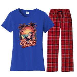 Chill Mode Activated Funny Monkey With Sunglasses Vacay Vibe Gift Women's Flannel Pajama Set