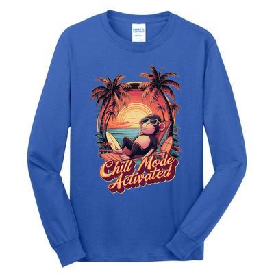 Chill Mode Activated Funny Monkey With Sunglasses Vacay Vibe Gift Tall Long Sleeve T-Shirt