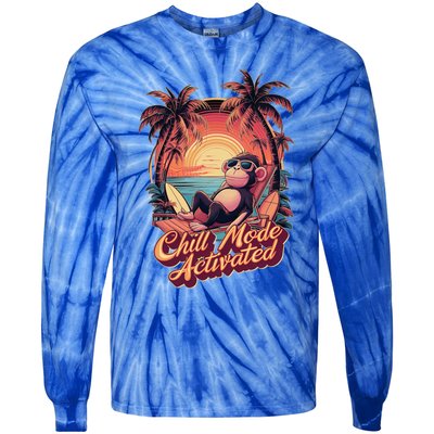 Chill Mode Activated Funny Monkey With Sunglasses Vacay Vibe Gift Tie-Dye Long Sleeve Shirt