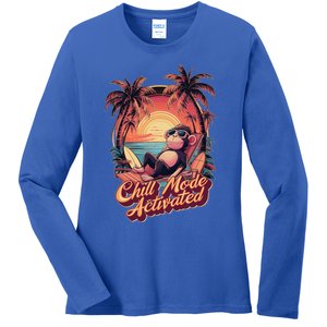 Chill Mode Activated Funny Monkey With Sunglasses Vacay Vibe Gift Ladies Long Sleeve Shirt