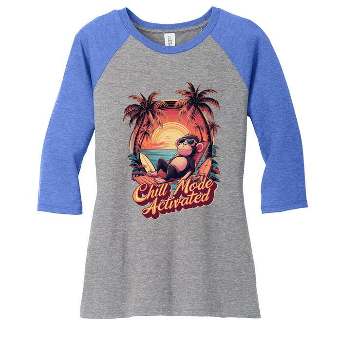 Chill Mode Activated Funny Monkey With Sunglasses Vacay Vibe Gift Women's Tri-Blend 3/4-Sleeve Raglan Shirt