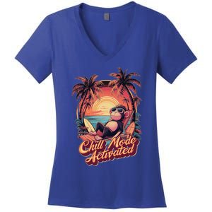 Chill Mode Activated Funny Monkey With Sunglasses Vacay Vibe Gift Women's V-Neck T-Shirt