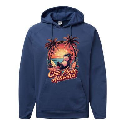 Chill Mode Activated Funny Monkey With Sunglasses Vacay Vibe Gift Performance Fleece Hoodie