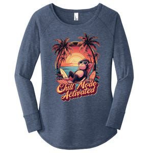 Chill Mode Activated Funny Monkey With Sunglasses Vacay Vibe Gift Women's Perfect Tri Tunic Long Sleeve Shirt