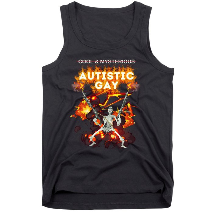 Cool Mysterious Autistic Gay Hard Skeleton Meme Tank Top