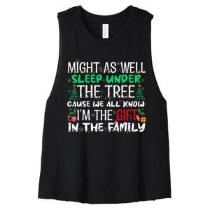 Christmas Might As Well Sleep Under Tree Christmas Women's Racerback Cropped Tank